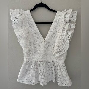 J. Crew White Eyelet Ruffle Top